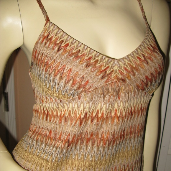 Vintage Y2K Ann Taylor Loft Knit Tank Top Cami Chevron Brown Tan Khaki Boho Chic - Picture 5 of 8